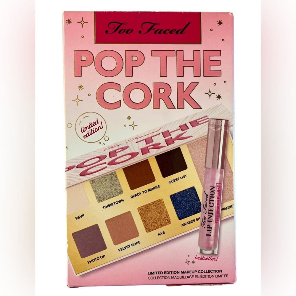 HP Too Faced Pop The Cork Eyeshadow Palette & Lip Injection - Pink New with Tags